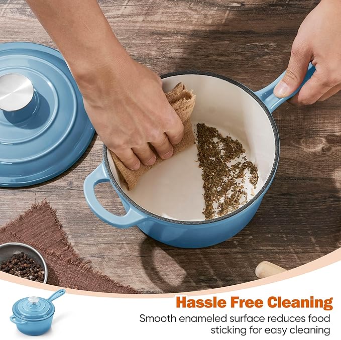 Homikit Small Cast Iron Pot, 1 QT Enameled Cast Iron Sauce Pan - Image 8
