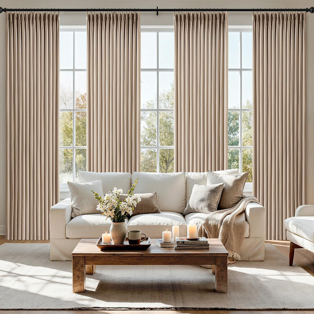 MIULEE Pinch Pleated Thick Linen Curtains 40x96 Inches Taupe 4 Panels Set