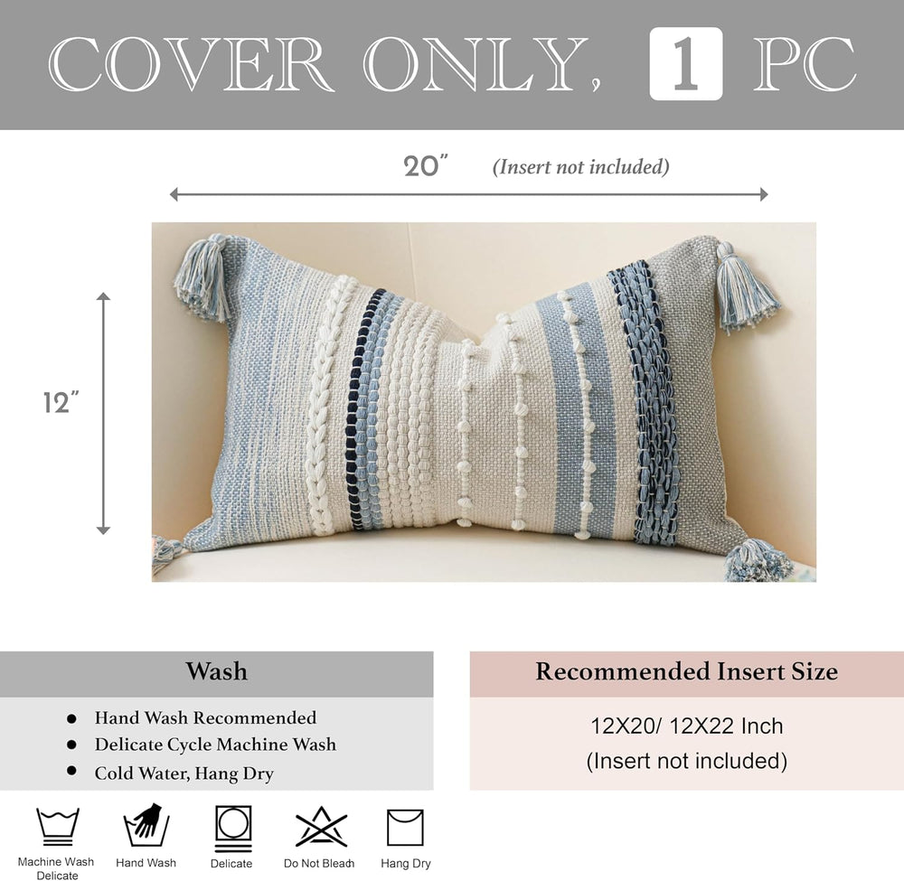 BlissBlush Decorative Lumbar Throw Pillow Cover 12x20 Coastal Blue Accent Cus...
