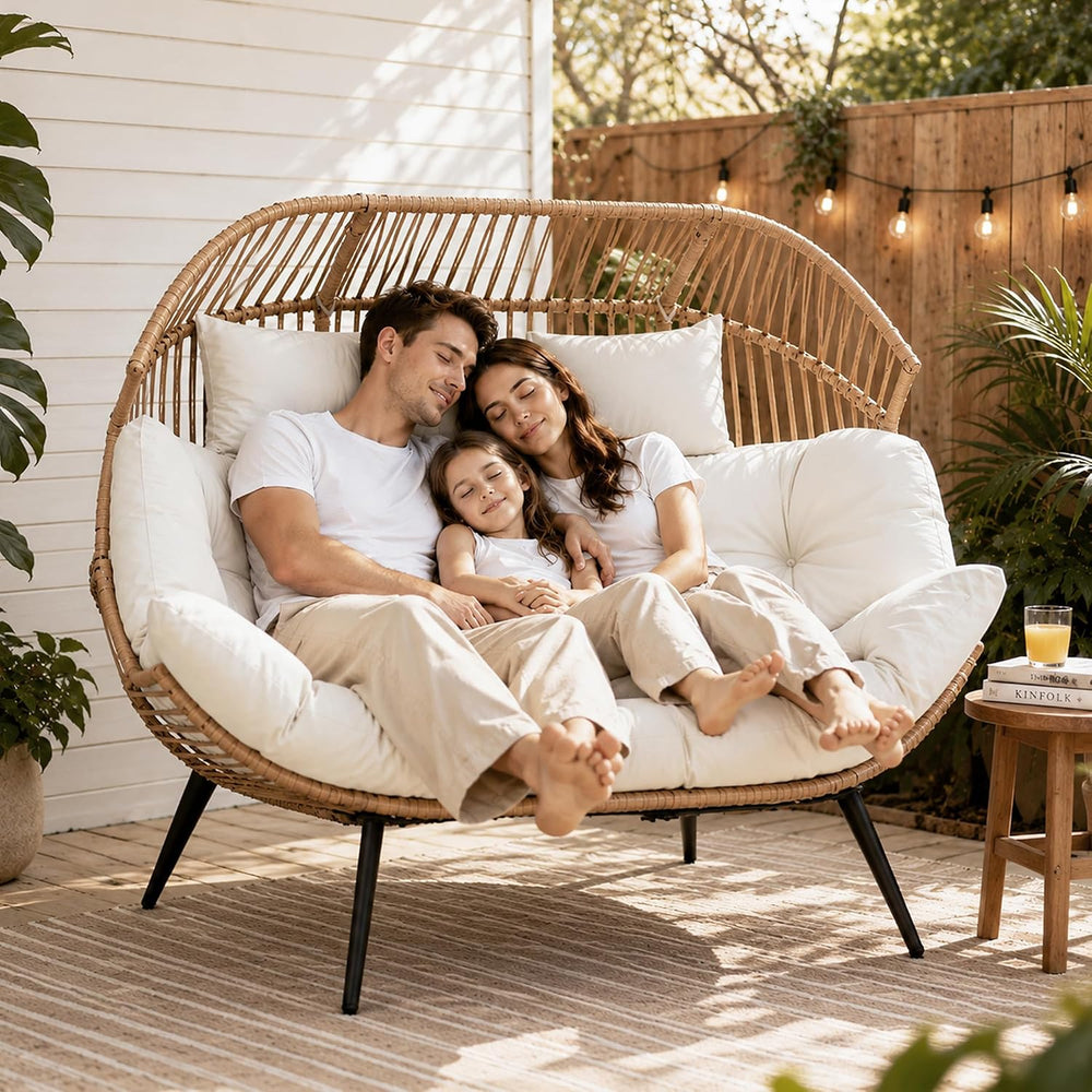 Shintenchi Double Egg Chair Outdoor Rattan Patio Chair with Cushion, Oversize...