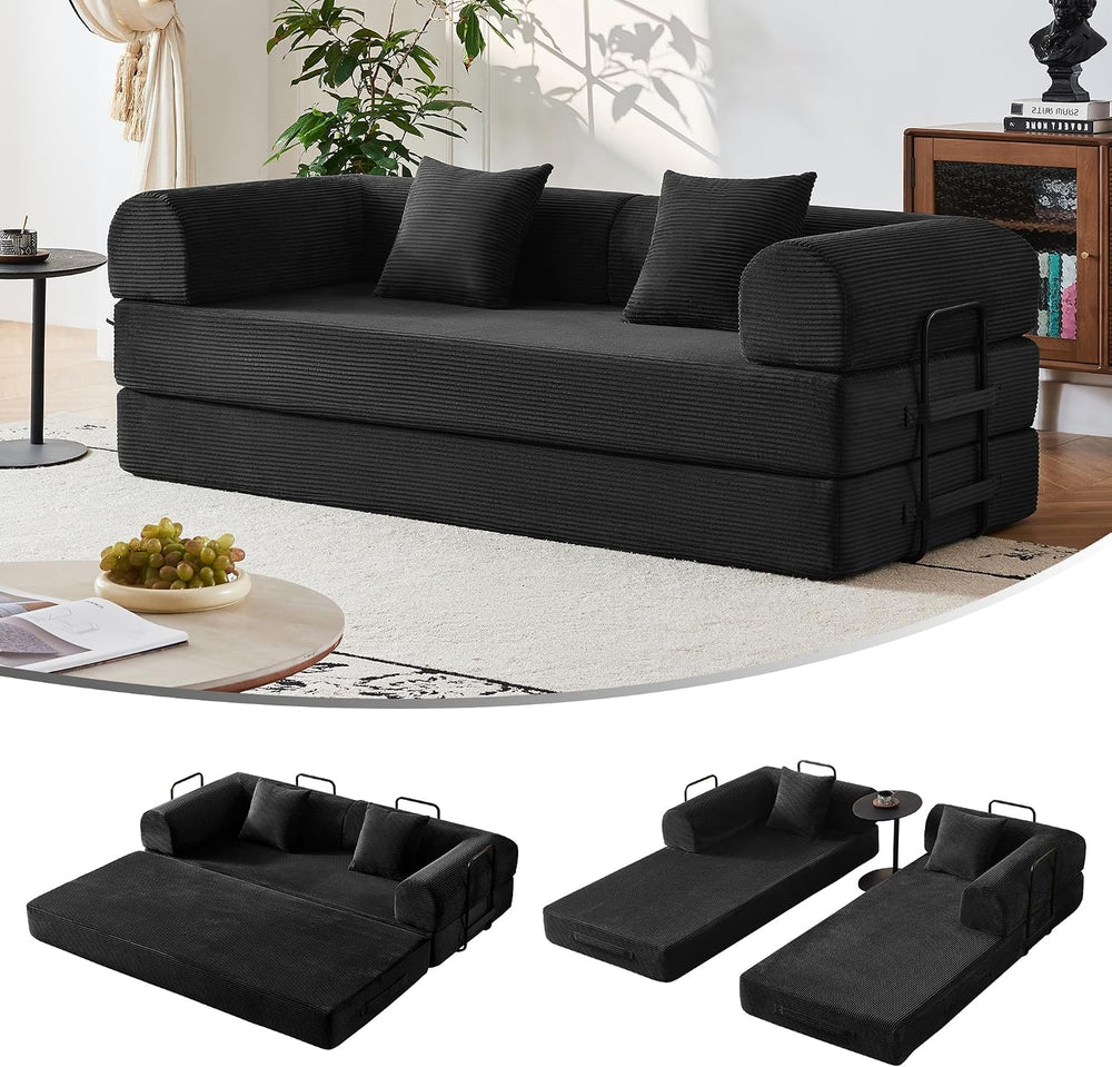 79" Convertible Sofa Bed, Boneless Couches for Living Room | Corduroy Fu...