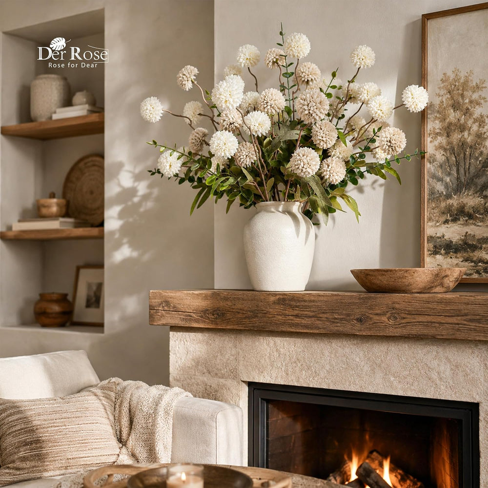 Der Rose 18Pcs Fake Flowers White Blooms and Eucalyptus for Spring Decor