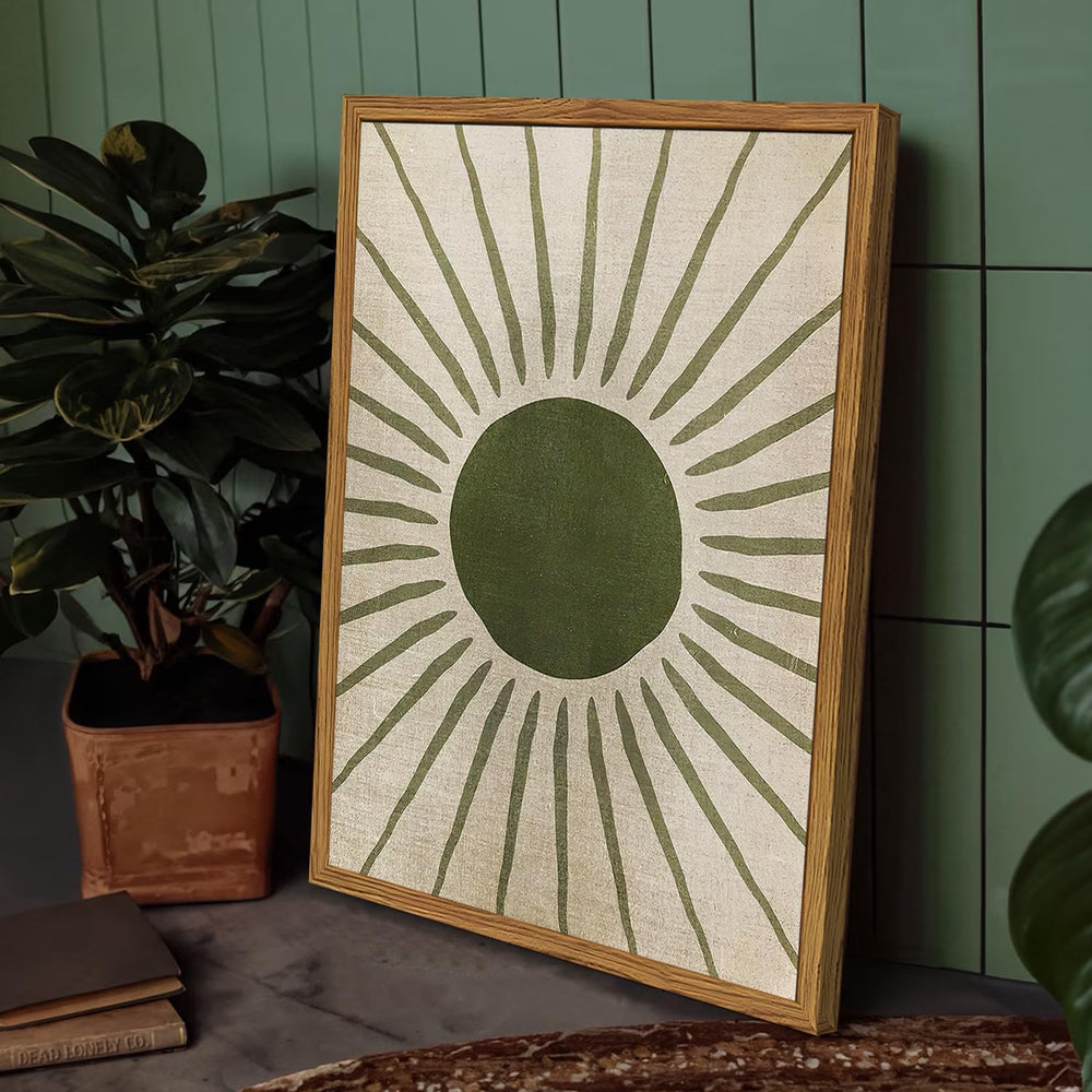 Framed Boho Sun and Moon Canvas Wall Art Set of 2, Vintage Sage Green Bohemia...