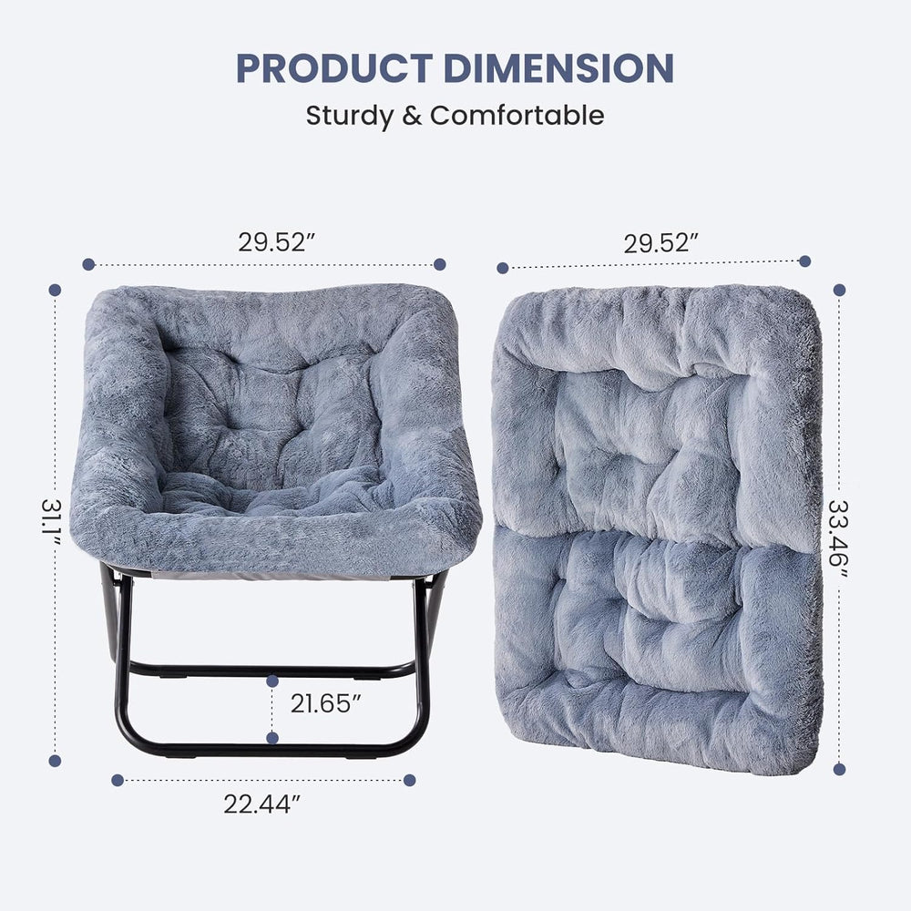 Simple Deluxe Oversized Square Moon Chair for Adults, Soft Faux Fur Folding L...