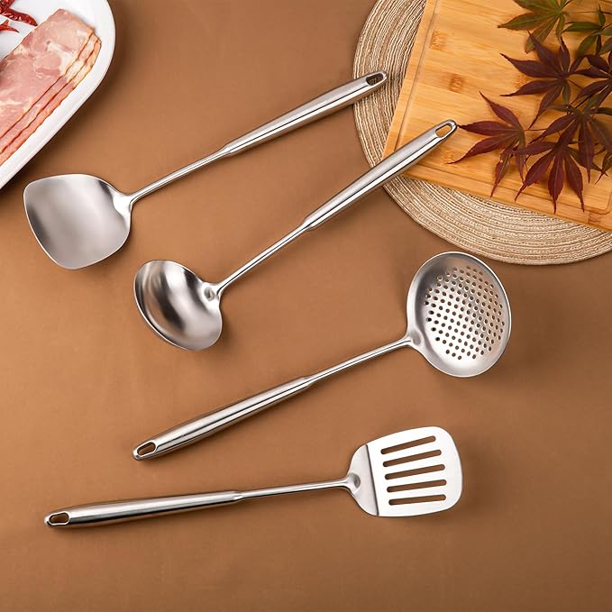 FJNATINH 4-Pieces 304 Stainless Steel Wok Spatula Set, Cooking Utensil Set - Image 2