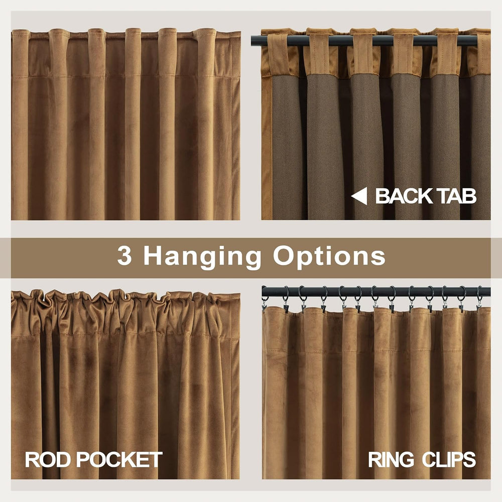 Velvet Curtains 84 Inch Length 2 Panels Set Gold Brown Light Blocking Thermal...