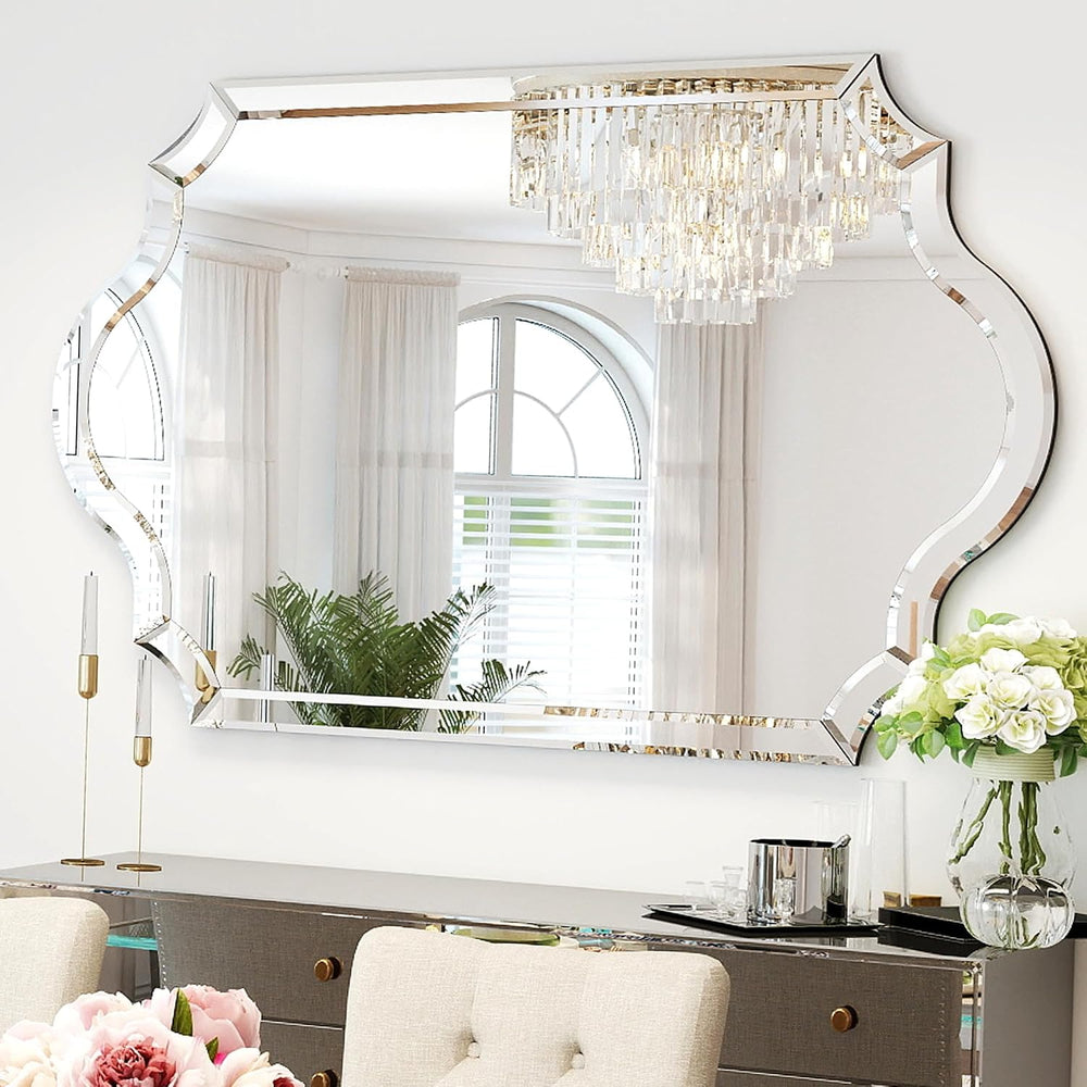 Chende 32"x47" Scalloped Large Wall Mirror for Decor Living Room, A...