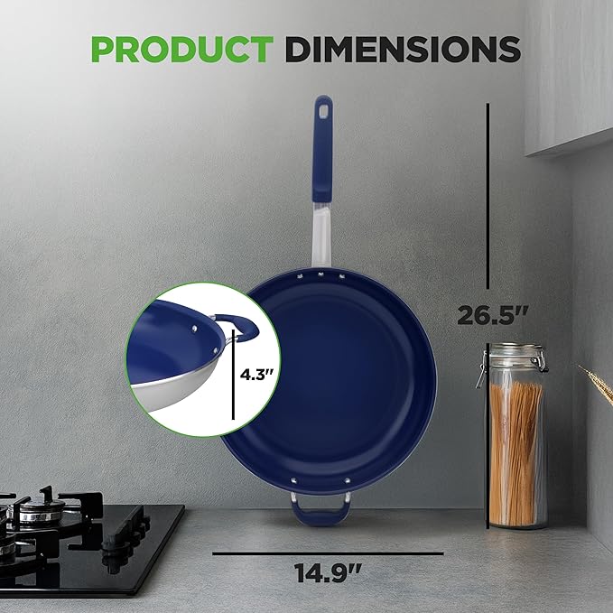 NutriChef 14" Fry Pan With Lid