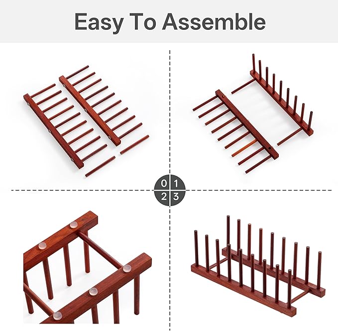 HBlife 4pcs Rosewood Wooden Dish Drying Rack - Image 4