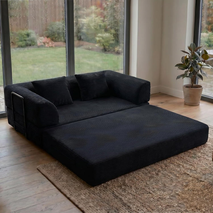 59" Convertible Futon Floor Sofa Bed, Couches for Living Room, Black