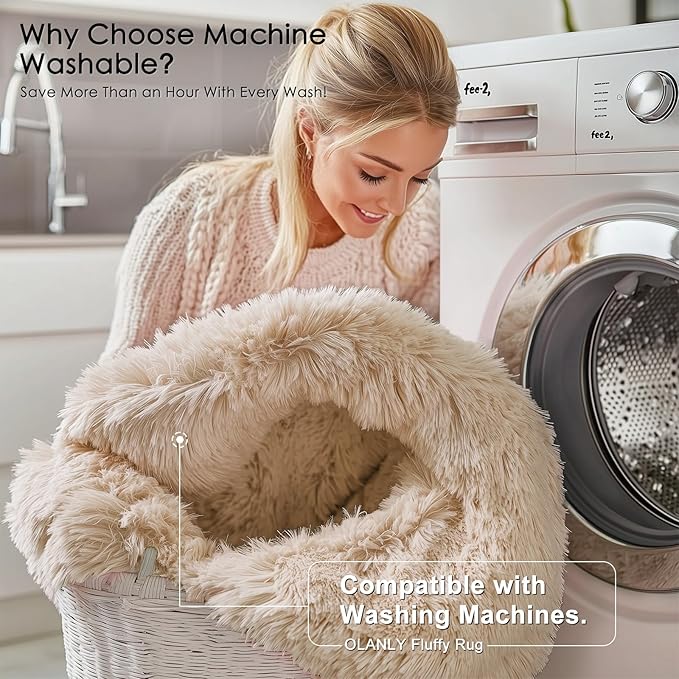 OLANLY Beige Round Rugs for Bedroom - Image 3