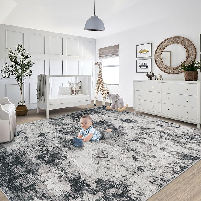 8x10 Area Rugs for Living Room, Washable Modern Abstract Large Area Rug Neutral - Image 3