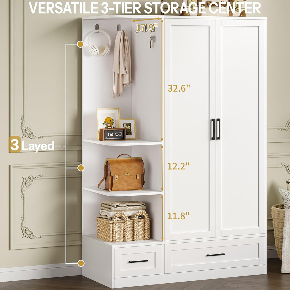 DynJest Armoire Wardrobe Closet with 2 Drawers, 70" Tall Clothing Storag...