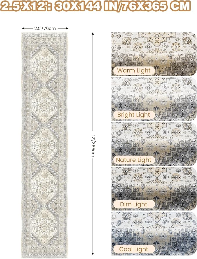 Carpet Runners for Hallway 12ft, Non-Slip Long Bathroom Rugs Runner for Kitchen - Image 2