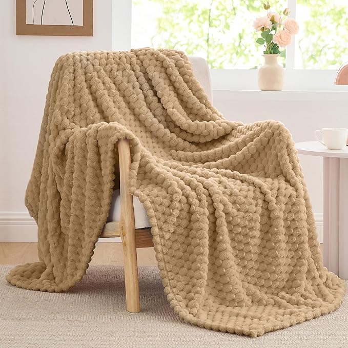 BEDELITE Fleece Blanket Twin for Bed Couch, 3D Jacquard Decorative Camel Throw - Image 4