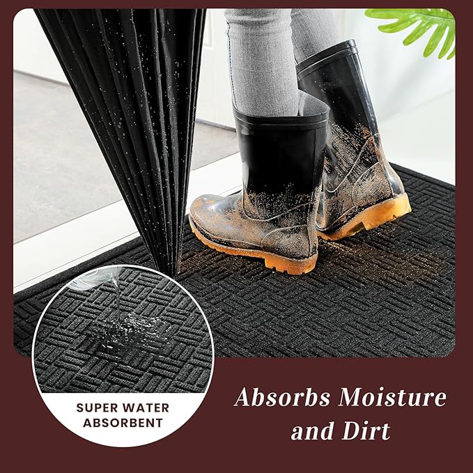 Mibao Front Door Mat Indoor Outdoor Entrance, Dirt Trapping Waterproof - Image 3
