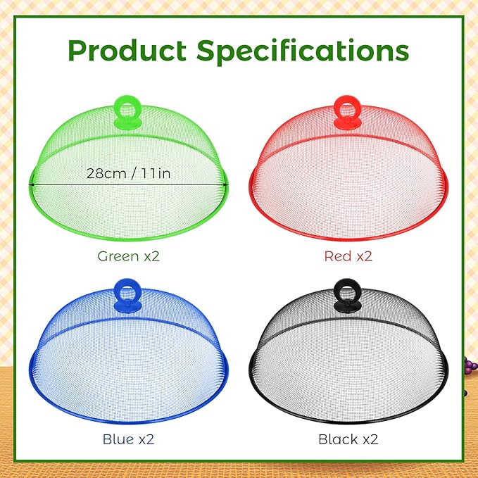 Foaincore 8 Pcs Metal Mesh Food Covers Tent Umbrella 11 Inch Outside Mesh Food - Image 4