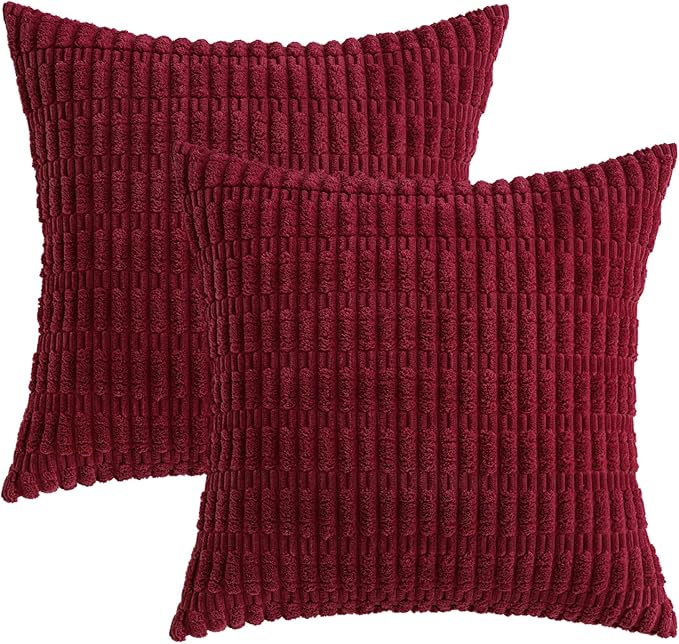 MIULEE Pack of 2 Burgundy Corduroy Decorative Pillow Covers 18x18 Inch Soft - Image 6