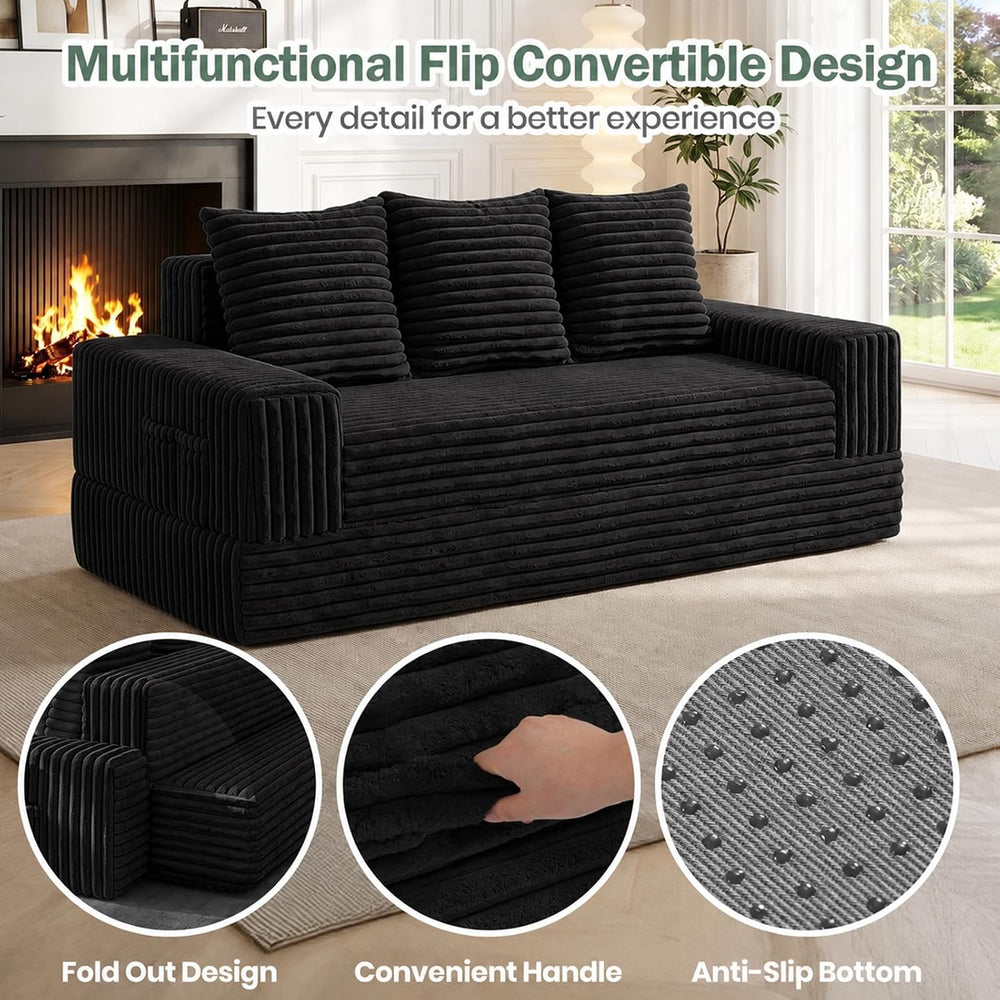 JUIKURY 70" Convertible Sofa Bed, Corduroy Boneless Couch with Pocket