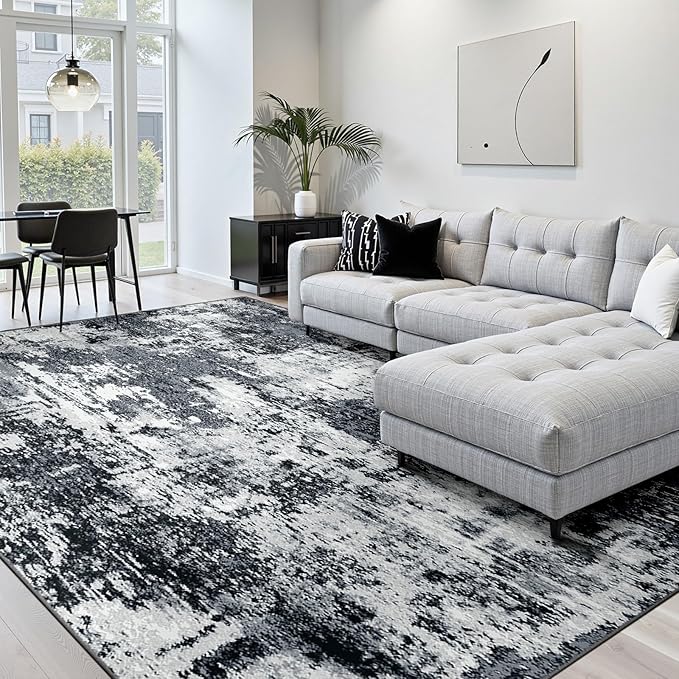 Washable Area Rugs 9'x12' Non-Slip Modern Abstract Soft by RELEANY