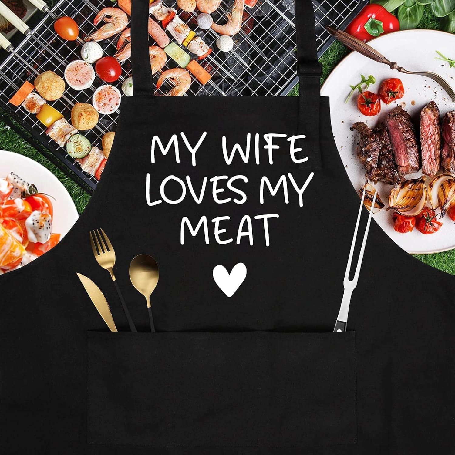 Fairy's Gift Funny Husband Apron, Men's Anniversary, Birthday Gifts for Him | Cool Christmas Manly Presents for Men Husband, Gifts from Wife, Grilling Kitchen Aprons w/Pockets for Cooking Hubby