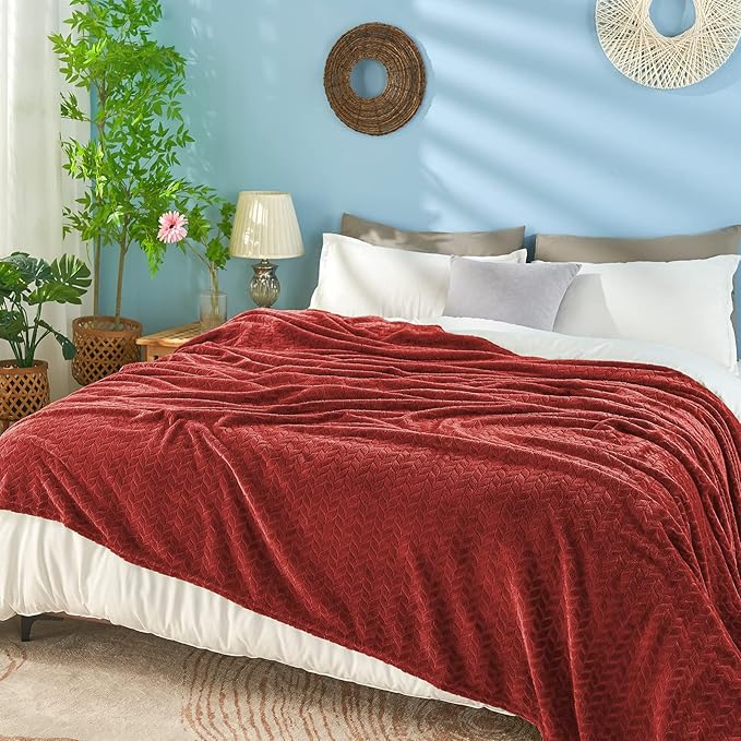 inhand Red Fleece Twin Blanket, Super Soft Flannel Cozy Blankets - Image 4