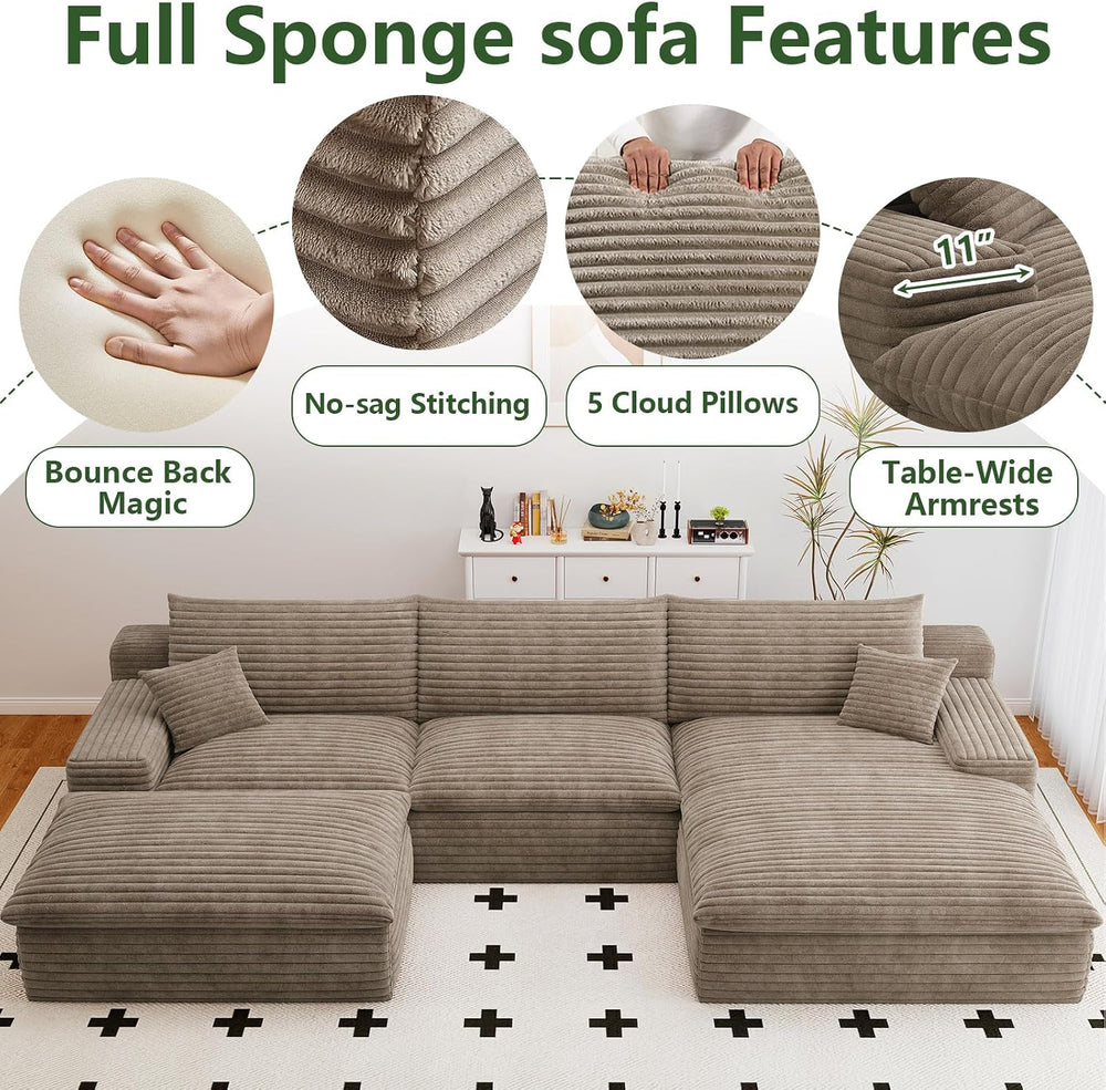 107" Cloud Couch Modular Sectional Sofa for Living Room, U-Shape Boneles...
