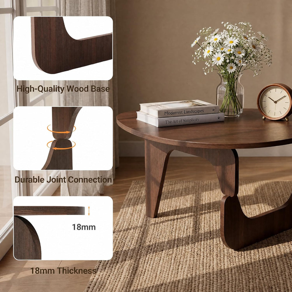 Seang Walnut Coffee Table, Mid Century Modern Center Table for Living Room