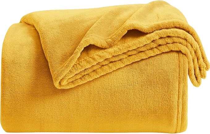 KMUSET Fleece Blanket Twin Size Honey Yellow Lightweight Super Soft Cozy Fuzzy - Image 2