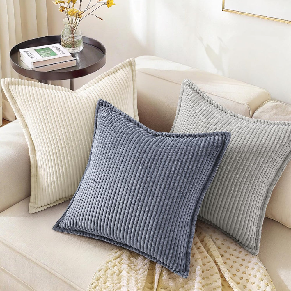 decorUhome Corduroy Blue Grey Throw Pillow Covers 26x26 Set of 2