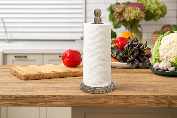 Handmade Fossil Grey Marble Paper Towel Holder – Natural Stone Stand - Image 2