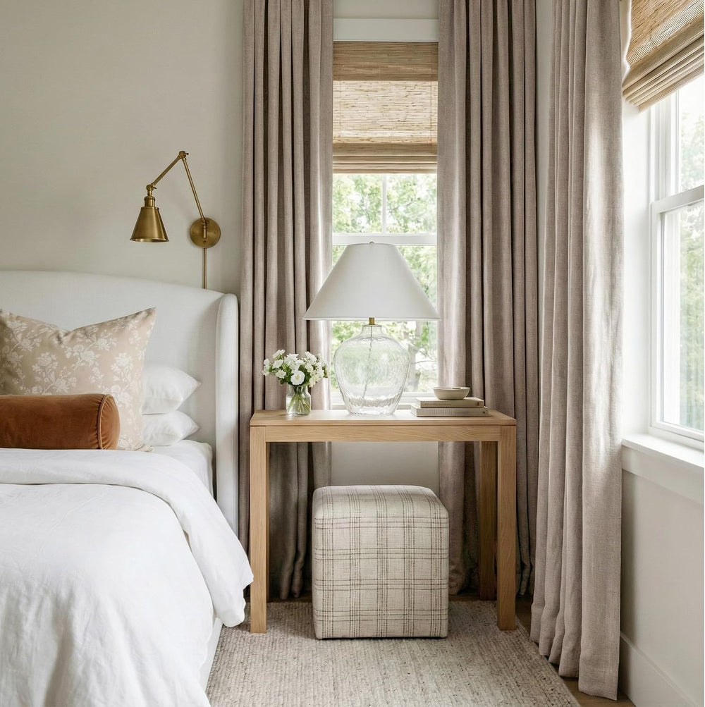 RYB HOME Beige Linen 100% Blackout Curtains 108 Inch Long for Bedroom