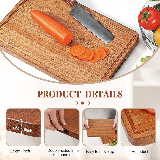 Solid Teak Wood Cutting Board Set One Piece Non Glued Large Thick Crack - Image 3