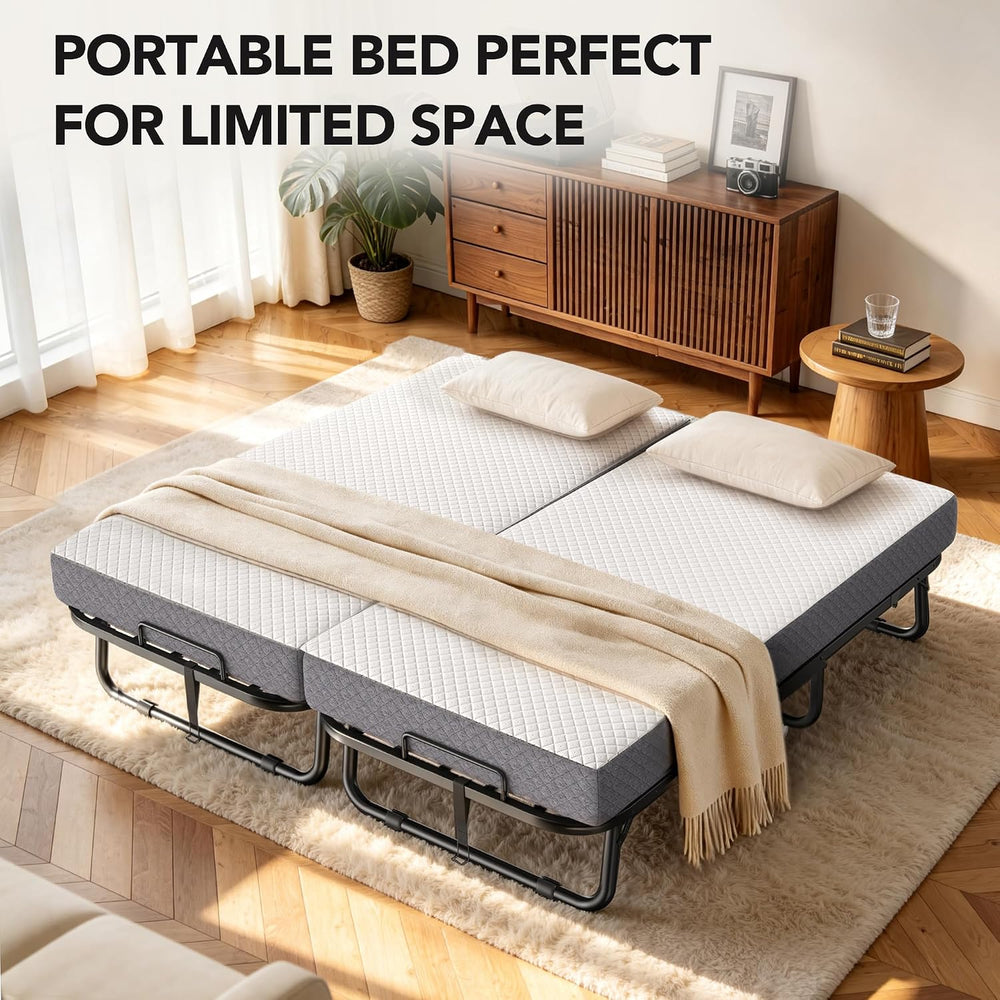 Decofy Folding Bed with Memory Foam Mattress Portable Rollaway Guest Beds on ...