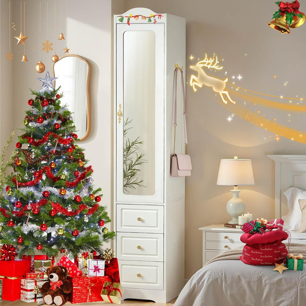 Armoire Wardrobe Closet, White Bedroom Armoires Cabinet with Mirror Door and ...