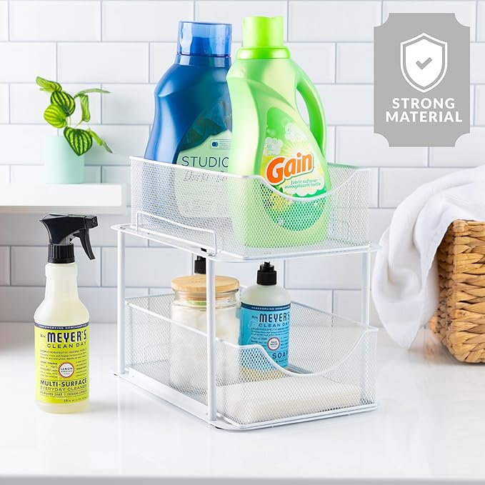 Sorbus 2 Tier Under Sink Bathroom Organizers and Storage, Strong Steel Mesh - Image 6