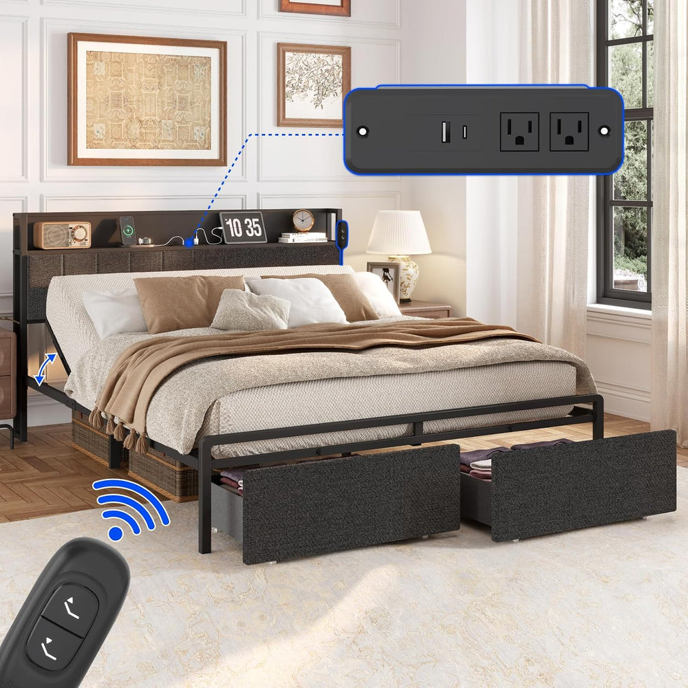 FLEXISPOT Adjustable Bed Base with Storage Headboard & Charging Station
