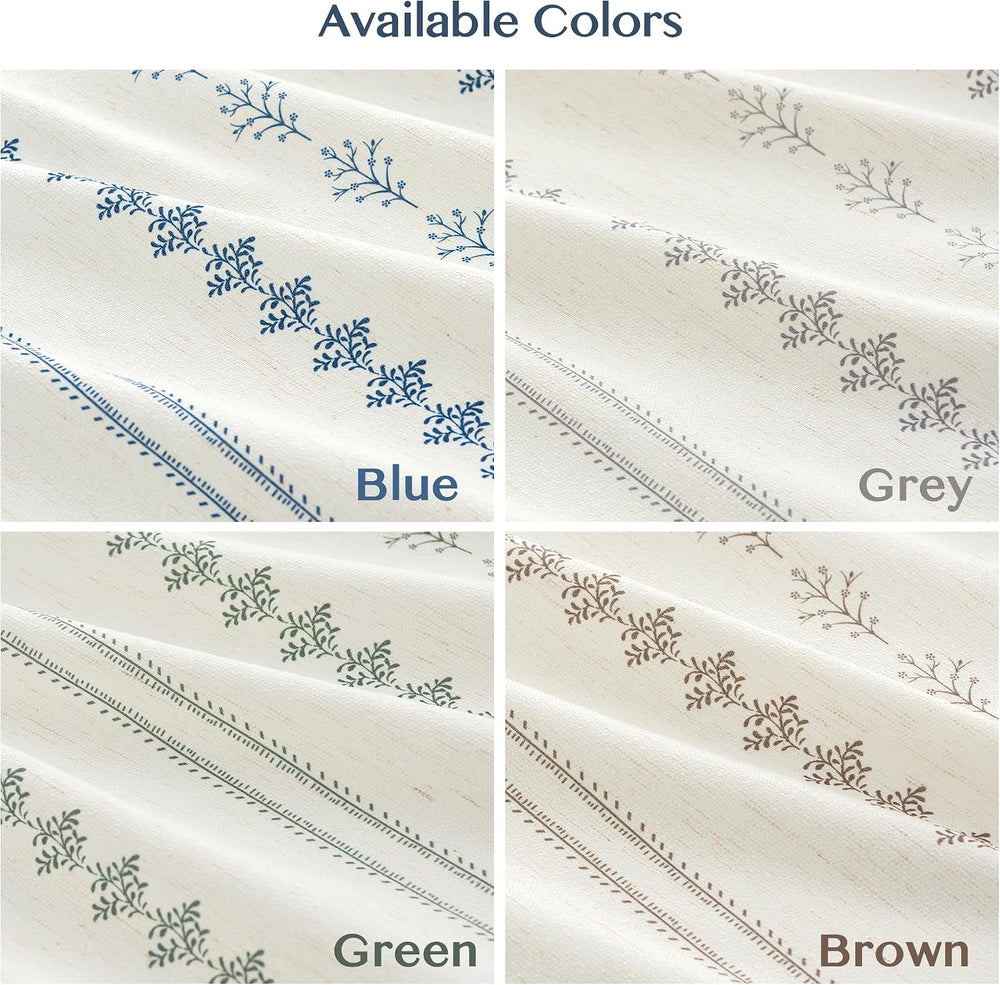 Navy Blue Floral Pinch Pleated Curtains 96 Inches Long, Block Print Vintage F...