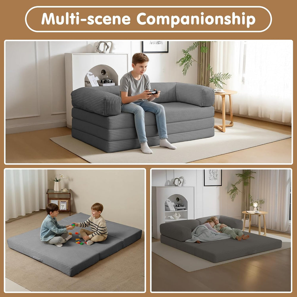 Convertible Sofa Bed,5-in-1 Tri-Fold Boneless Couch with Removable Armrests &...