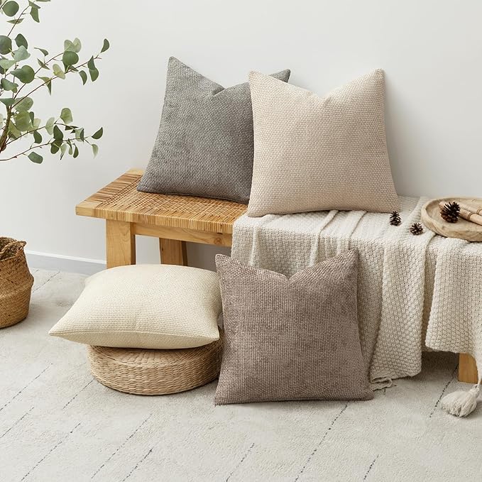 MIULEE Pack of 4 Couch Throw Pillow Covers 16x16 Inch Neutral Beige/Brown Soft - Image 4