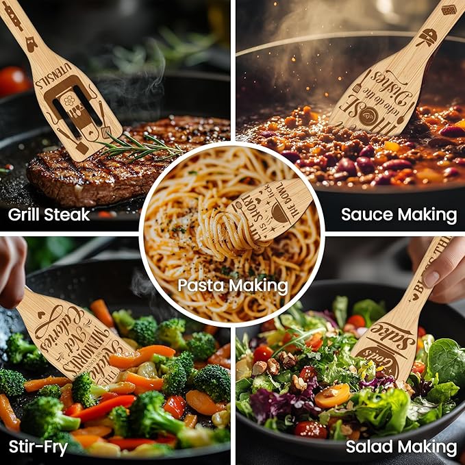 CUTHOLLOW 6PCS Kitchenware Wooden Kitchen Cooking Utensil Set, 11.9in Non Toxic - Image 4