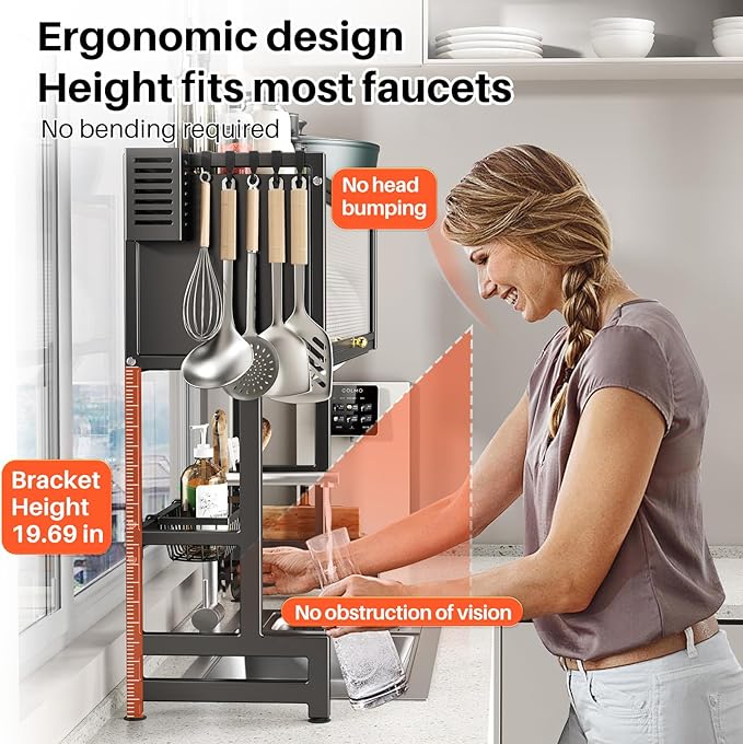 Over The Sink Dish Drainer Drying Rack 3 Tiers - Image 5