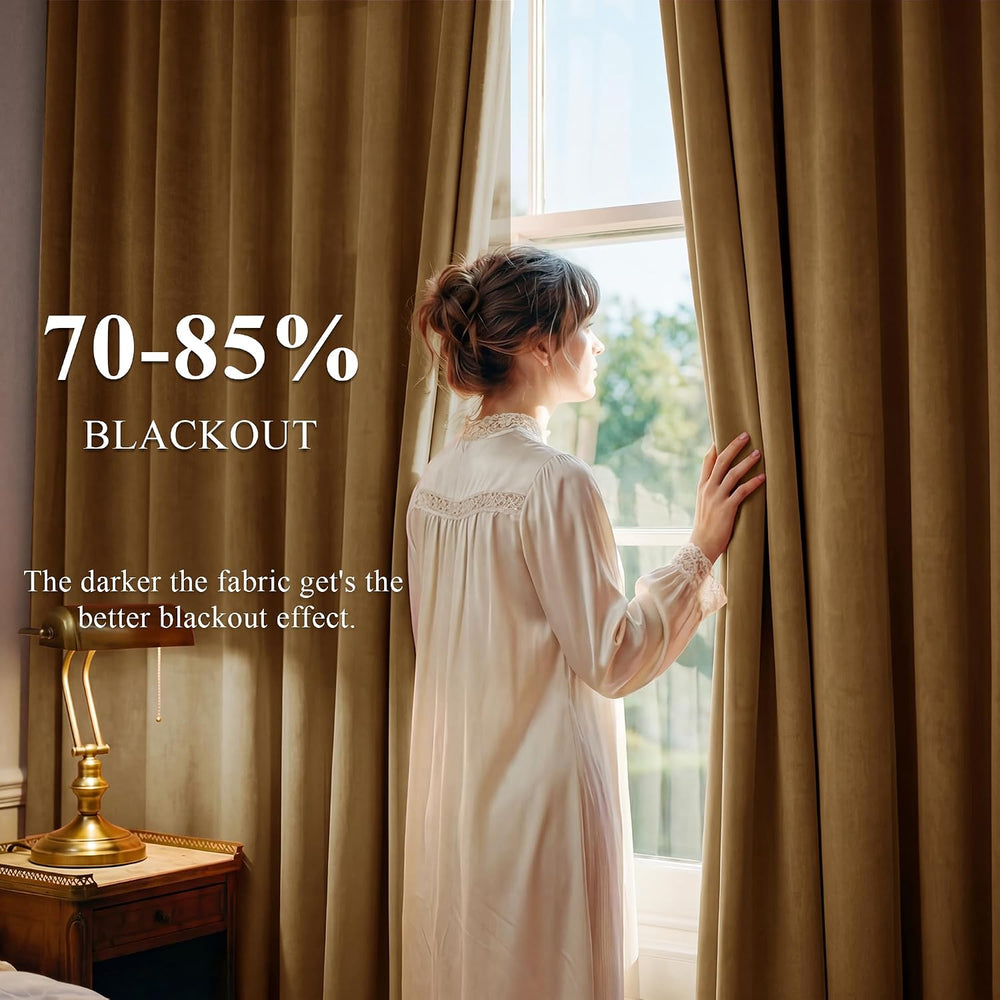 StangH Gold Brown Velvet Curtains for Living Room Boho, W52 x L84, 2 Panels