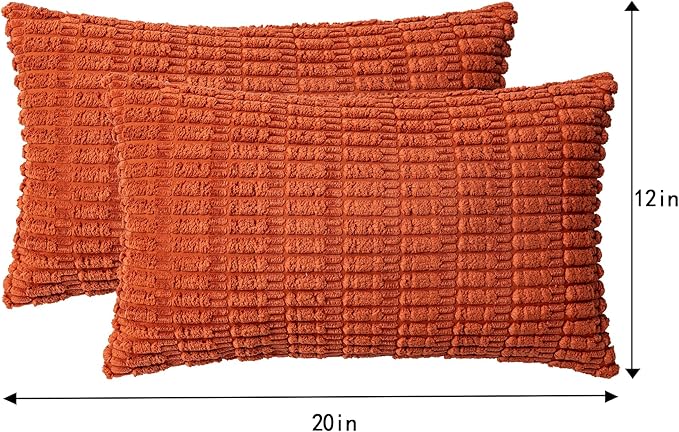 Pack of 2 Corduroy Decorative Throw Pillow Covers 12x20 InchSoft Boho Striped - Image 4
