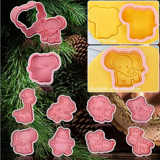 Animal Cookie Cutters With Plunger Stamps Set, 8 Piece 3D Animal Embossing - Image 4