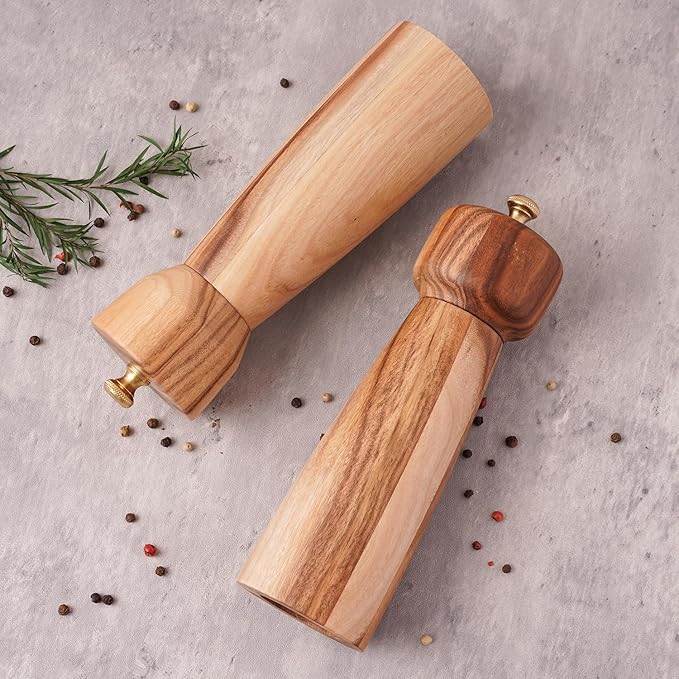 Salt and Pepper Mill Set with Tray, Adjustable Ceramic Grinder Salt Mill