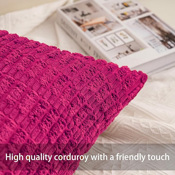 Pack of 2 Corduroy Decorative Throw Pillow Covers 12x24 Inch Soft Striped - Image 2