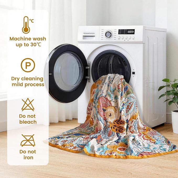 MSGKV Boho Throw Blanket 60"x80" Floral Cotton Blanket - Image 7