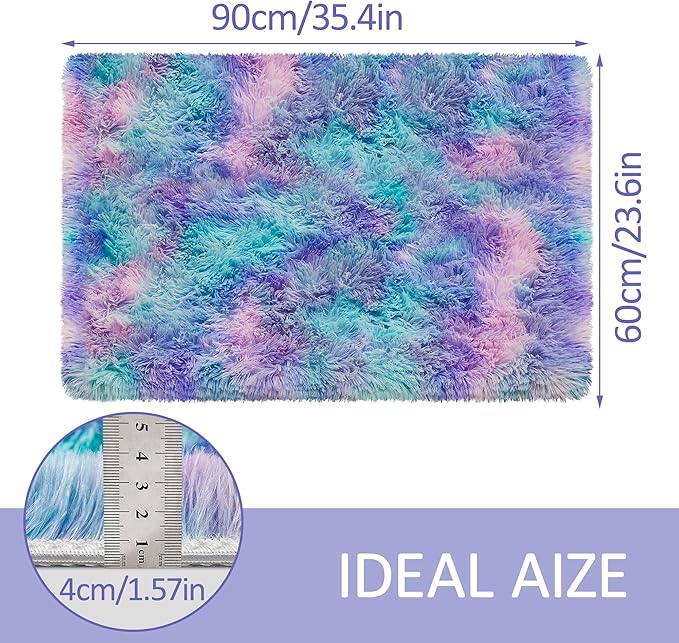 Small Area Rug for Bedroom 2x3ft Mini Tie-Dye Purple Rainbow Fluffy Rug Mat - Image 2