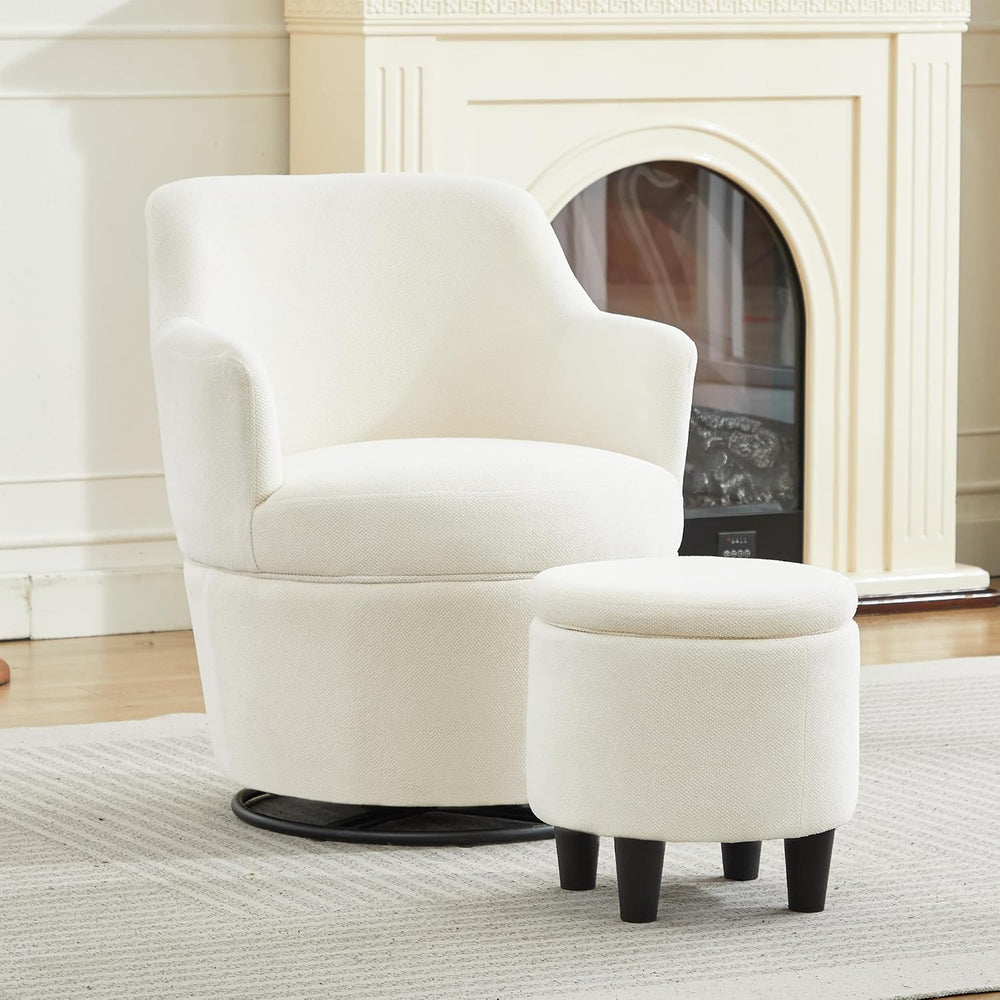 LOULENS 360° Swivel Accent Chair with Storage Ottoman, Reading Chair, Beige